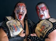 Ax and Smash, Demolition, as WWE World Tag Team Champions.